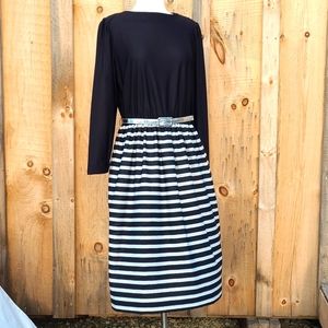 Vintage Metallic Silver Striped Midi Dress